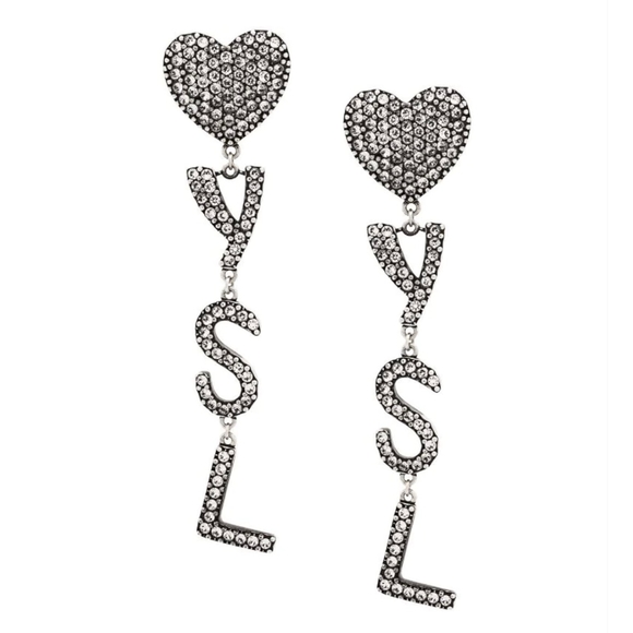 Authentic Saint Laurent YSL silver crystal drop earrings -EUC❣️ - Picture 5 of 14